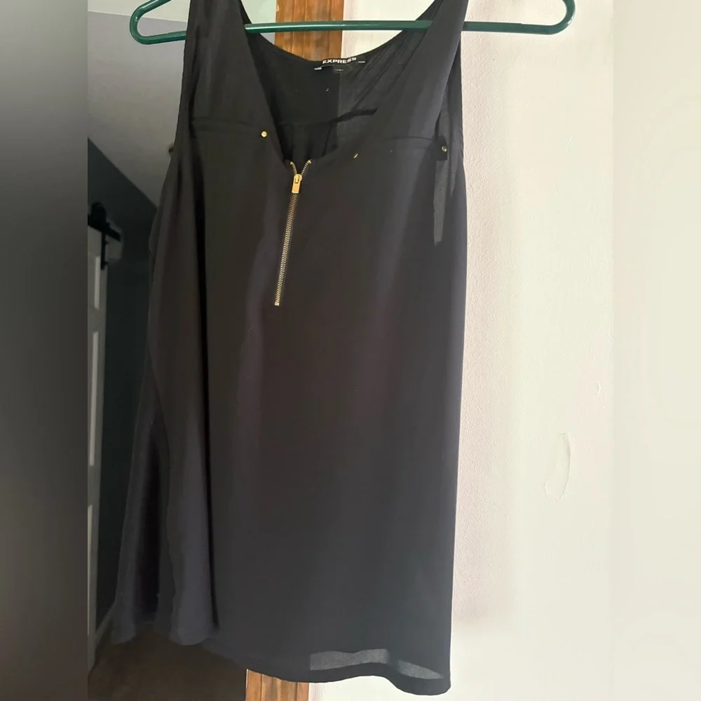 Express Elegant Black Sleeveless Gold Zipper Tank Top large - Picture 1 of 2